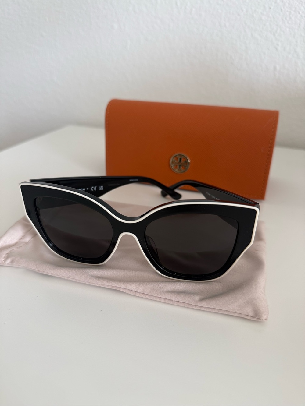 Tory Burch Black Sunglasses with White Trim and Orange Case